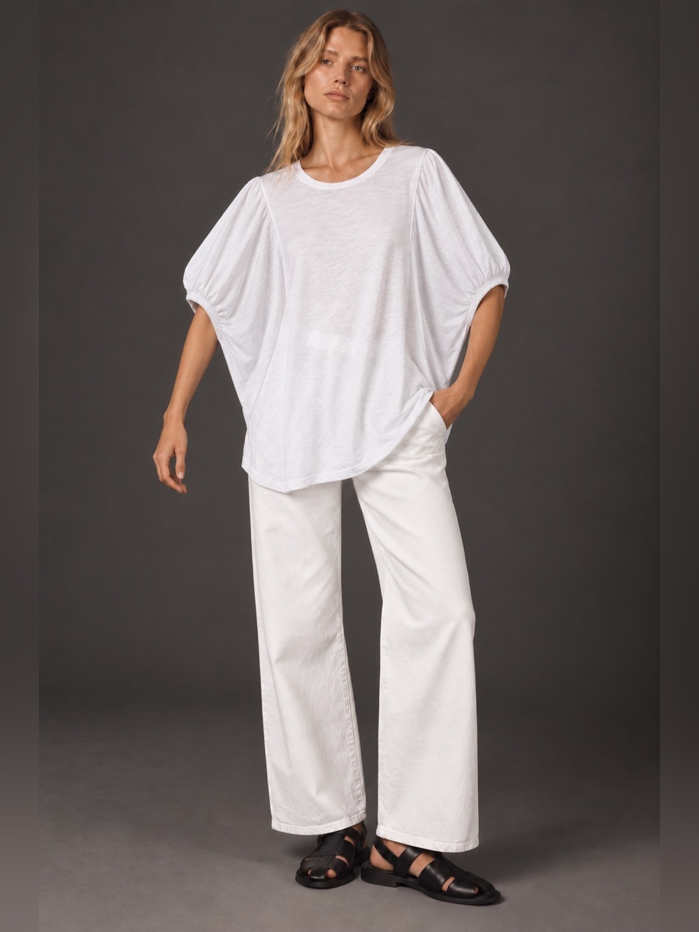 Self Contrast Anthropologie White Draped  Sleeve Tunic Top Small NWT $110